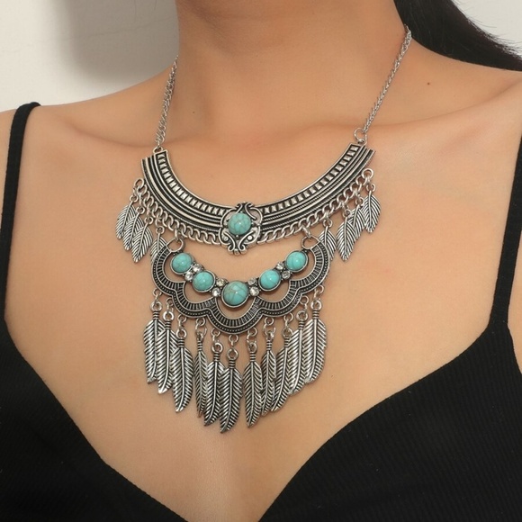 Jewelry - turquoise Charm Bib Necklace